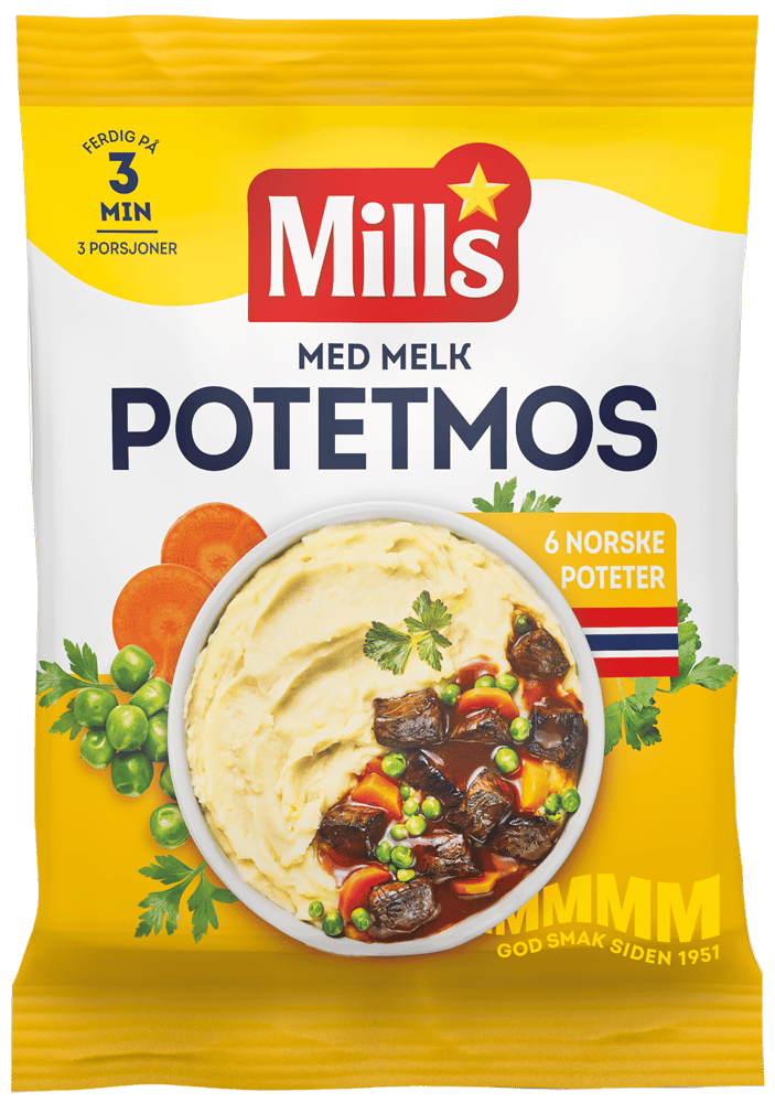 Pose med Mills Potetmos med melk