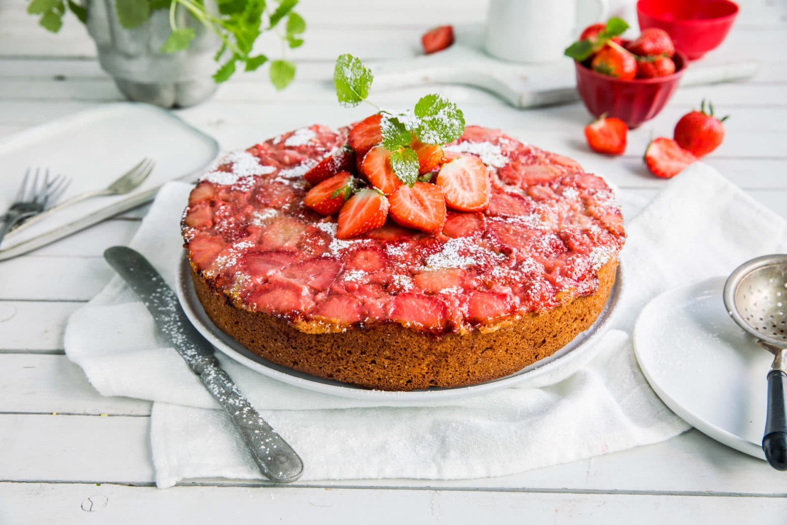 Opp ned-kake med jordbær