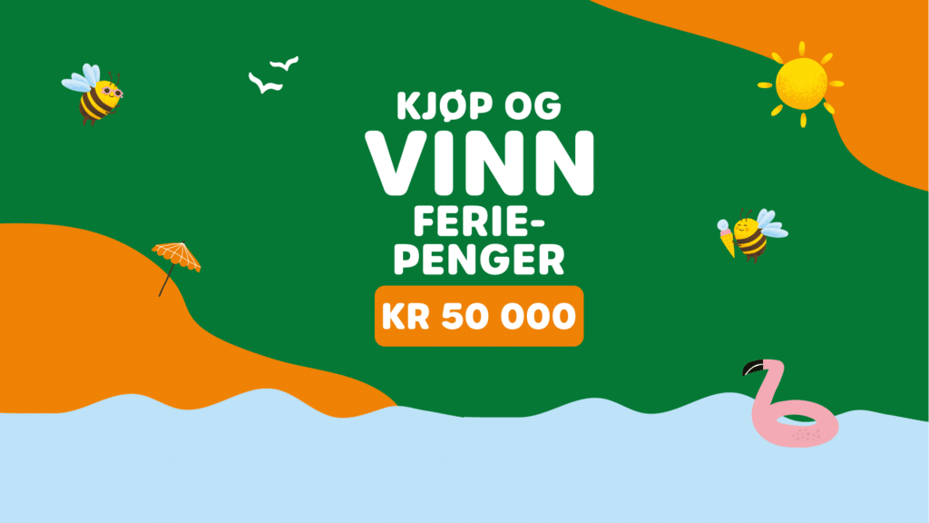 bilde med teksten: kjøp og vinn feriepenger: 50 000 kr